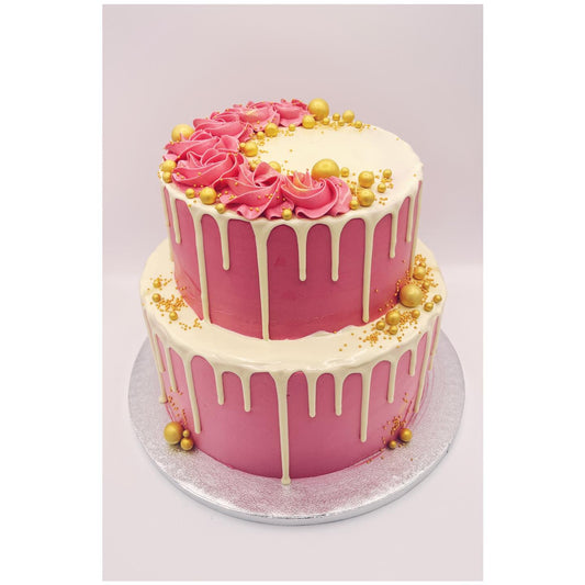 2 tiered pink cake